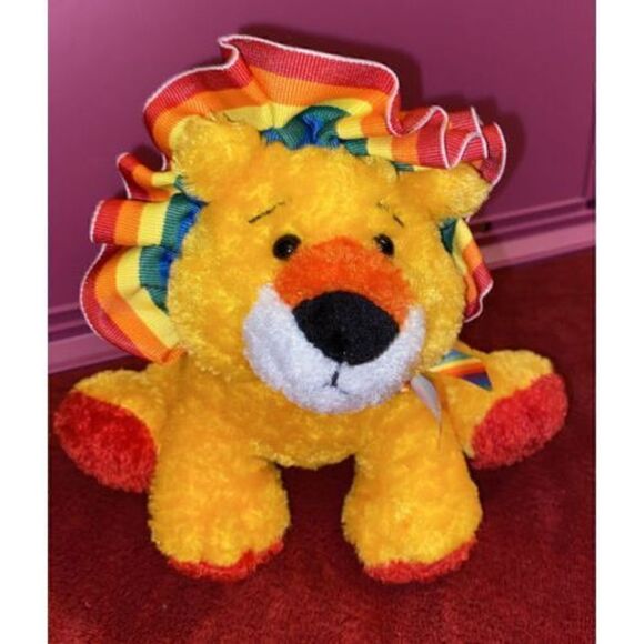Vintage 1999 Baby Gund Lion With Rainbow Trim & Ribbon HTF - Picture 2 of 10